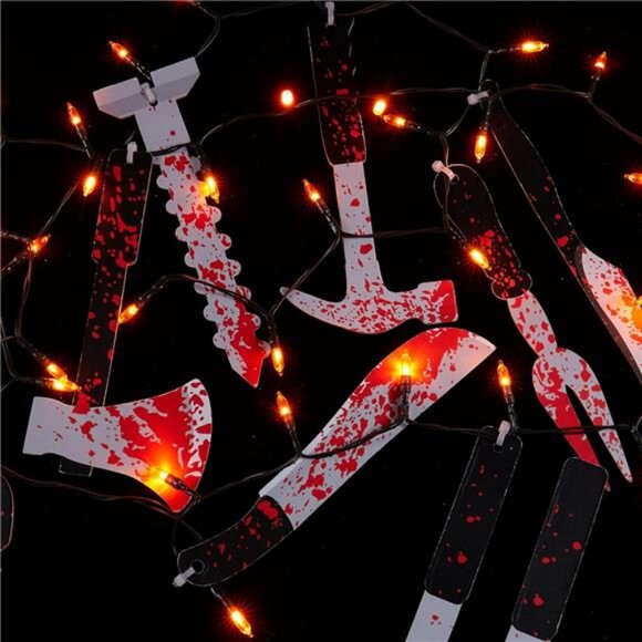 Scary Halloween Decorations Props, 12 FT Halloween String Lights with 16 Knives - Picture 2 of 8